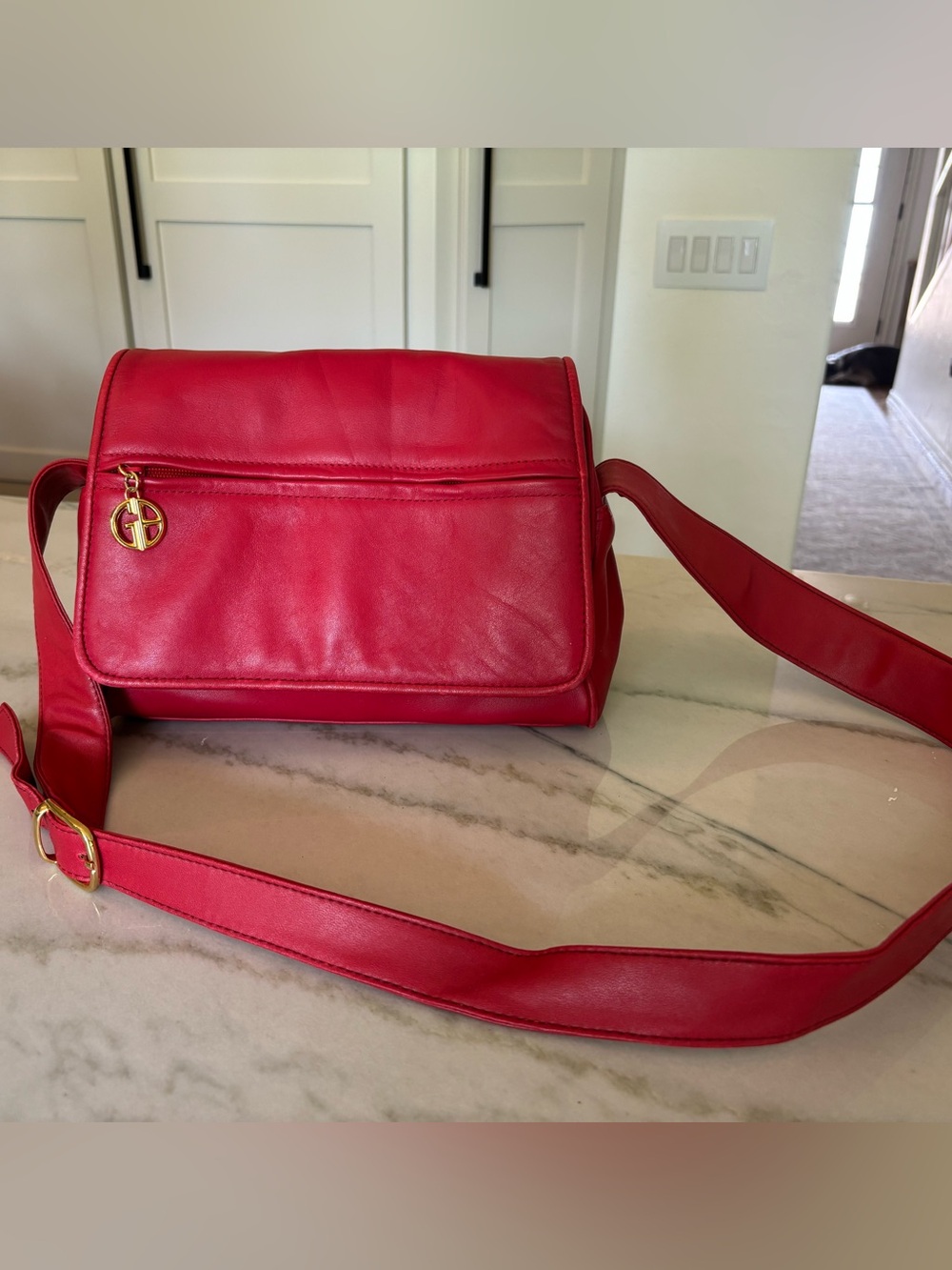 Vintage 90s Giani Bernini Candy Apple Red Leather Crossbody Shoulder Bag Retro
